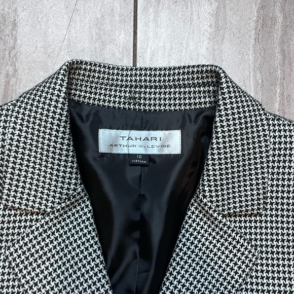Tahari ASL Blazer Size 10 Black White Houndstooth Pattern Office Career Classic - Picture 2 of 6